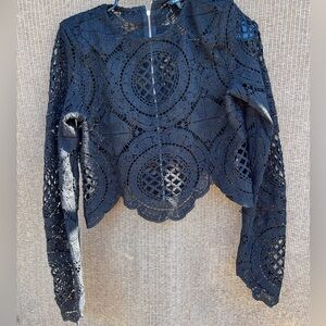 papaya Black Lace Zip Back Long Sleeve Crop Top Womens sz L
